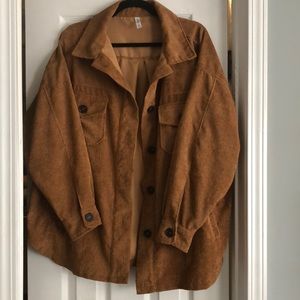 Boutique Oversized Brown Corduroy Button Up Long Sleeve Shirt/Coat
